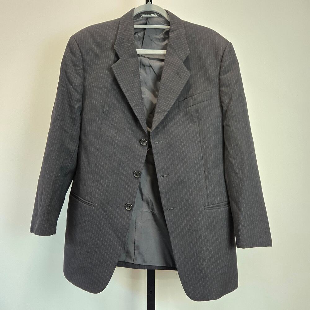 Armani Collezioni Mens Wool Blazer Suit Coat Three Button Black‎ Pinstripe 40